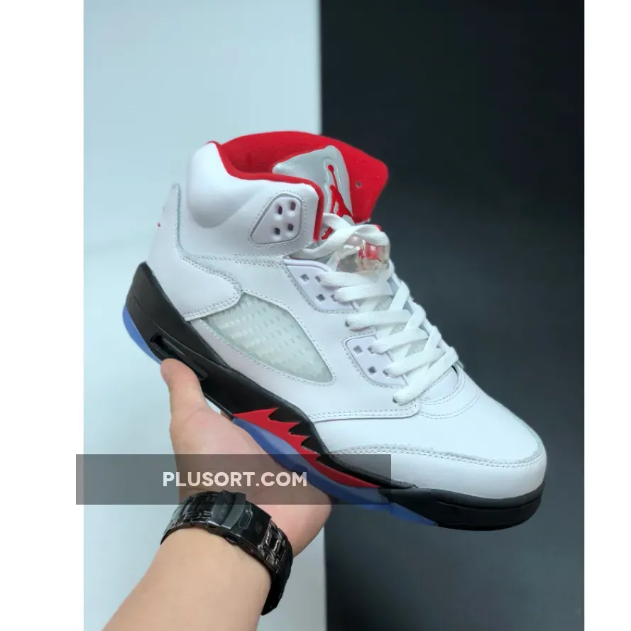 Air Jordan 5 Retro 'Fire Red Silver Tongue' Mens True White/Fire Red-Black DA1911-102 AJ5 / jordan 5 white red and black