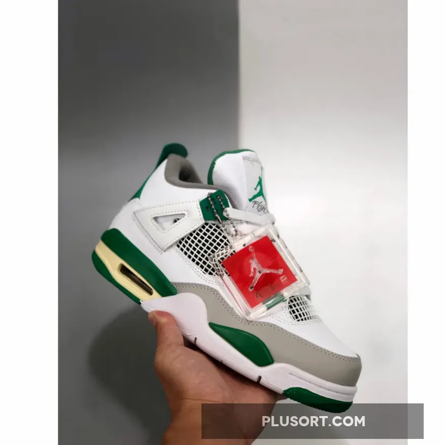 Air Jordan 4 White/Pine Green-Neutral Grey-Muslin - jordan 4 green grey
