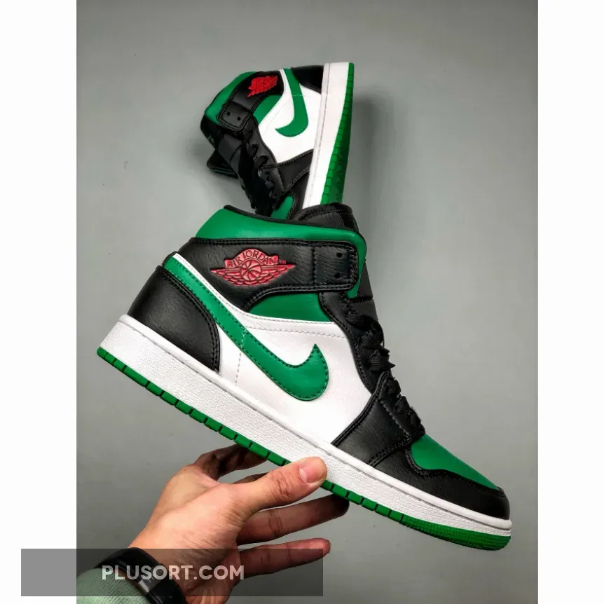 Air Jordan 1 Mid 'Green Toe' AJ1 Pine White/Black/Red #air jordan 1 mid green and white