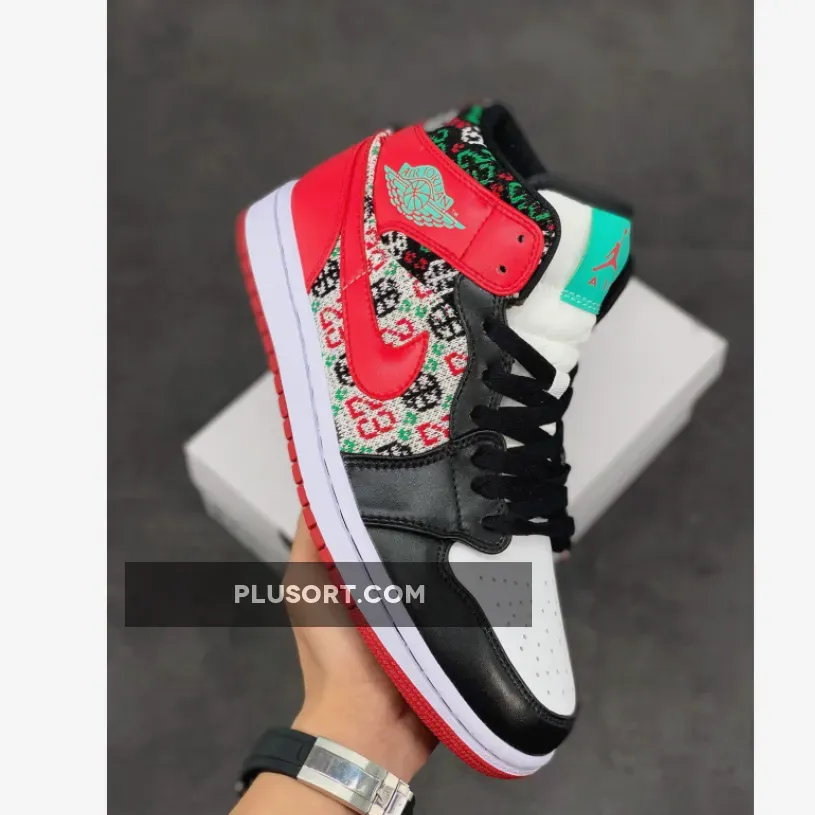 Air Jordan 1 Mid GS Ugly Christmas Sweater For Womens DM1208-150 #air jordan christmas sweater