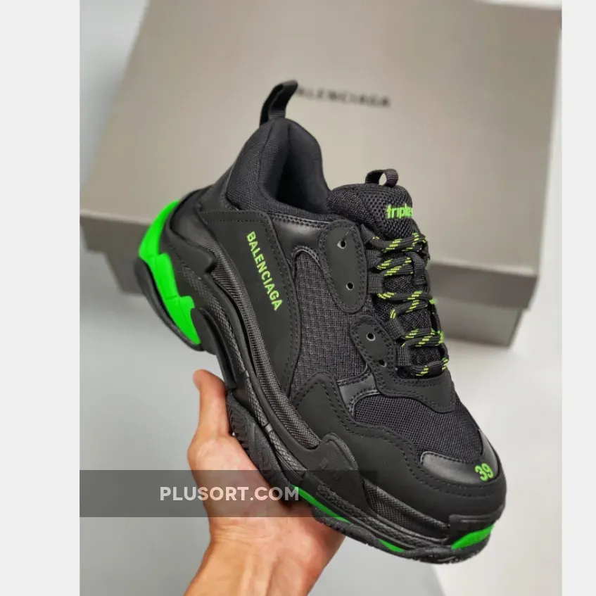 Balenciaga Triple S Black Green - balenciaga triple s neon green
