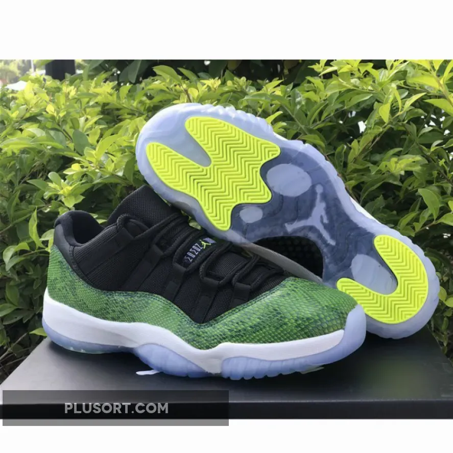 Air Jordan 11 Retro Low Black/Nightshade-White-Volt / Snakeskin 11s Green 528895-033