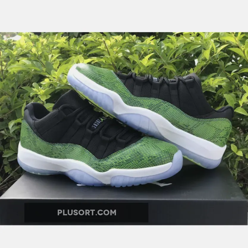 Air Jordan 11 Retro Low Black/Nightshade-White-Volt / Snakeskin 11s Green 528895-033