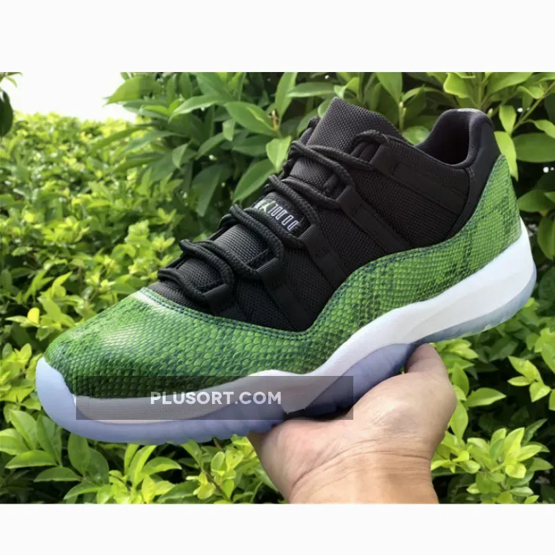 Air Jordan 11 Retro Low Black/Nightshade-White-Volt / Snakeskin 11s Green 528895-033