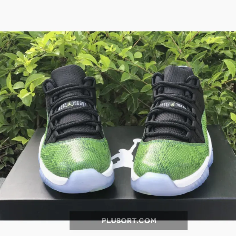Air Jordan 11 Retro Low Black/Nightshade-White-Volt / Snakeskin 11s Green 528895-033