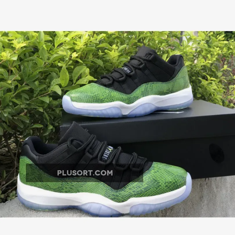 Air Jordan 11 Retro Low Black/Nightshade-White-Volt / Snakeskin 11s Green 528895-033