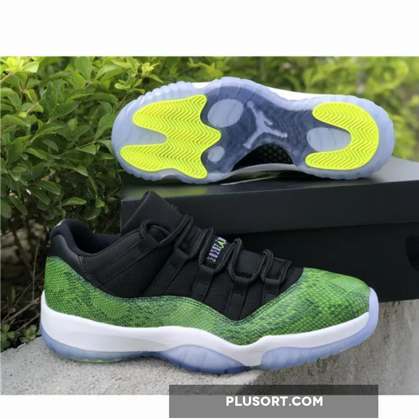 Air Jordan 11 Retro Low Black/Nightshade-White-Volt / Snakeskin 11s Green 528895-033