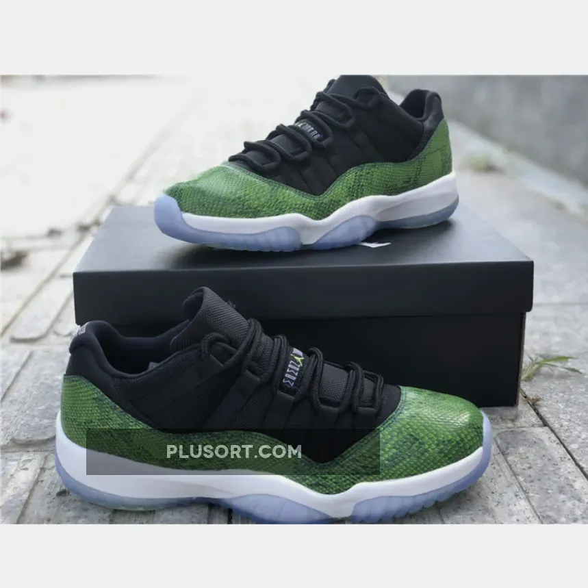 Air Jordan 11 Retro Low Black/Nightshade-White-Volt / Snakeskin 11s Green 528895-033