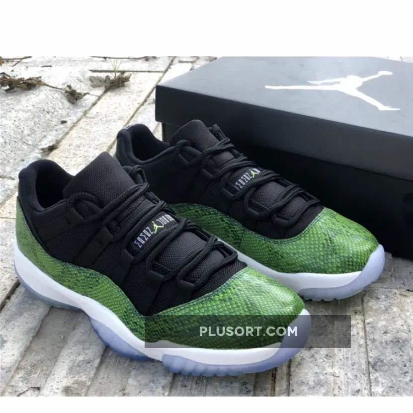 Air Jordan 11 Retro Low Black/Nightshade-White-Volt / Snakeskin 11s Green 528895-033