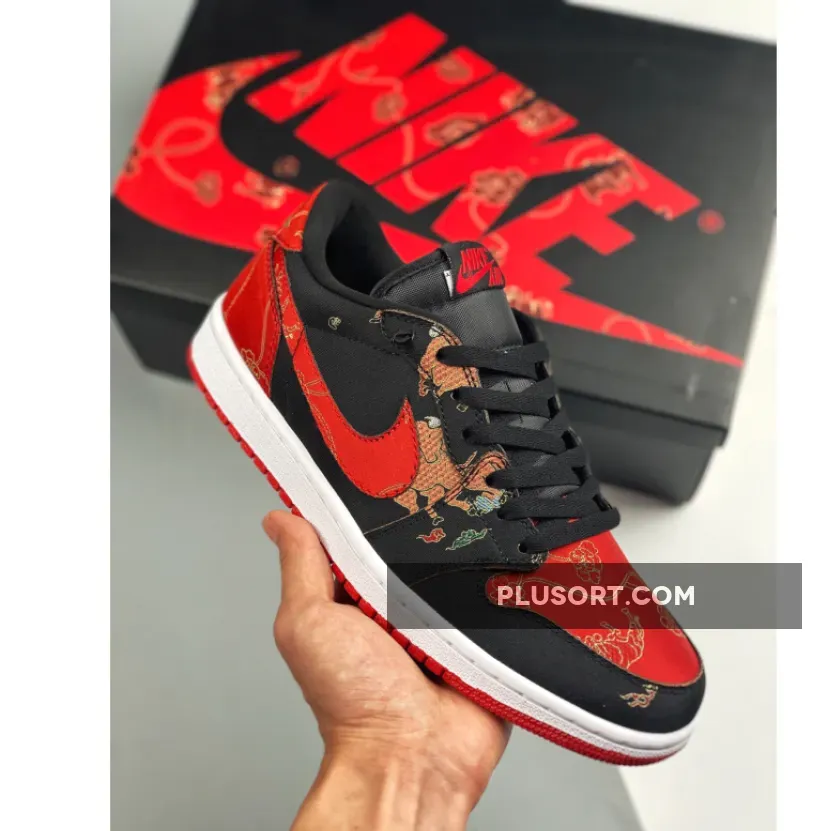 Air Jordan 1 Low OG 'CNY' Black/University Red-Metallic Gold-White #jordan 1 chinese new year