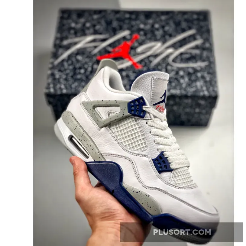 Air Jordan 4 White/Midnight Navy/Light Smoke Grey/Fire Red - navy blue retro 4s