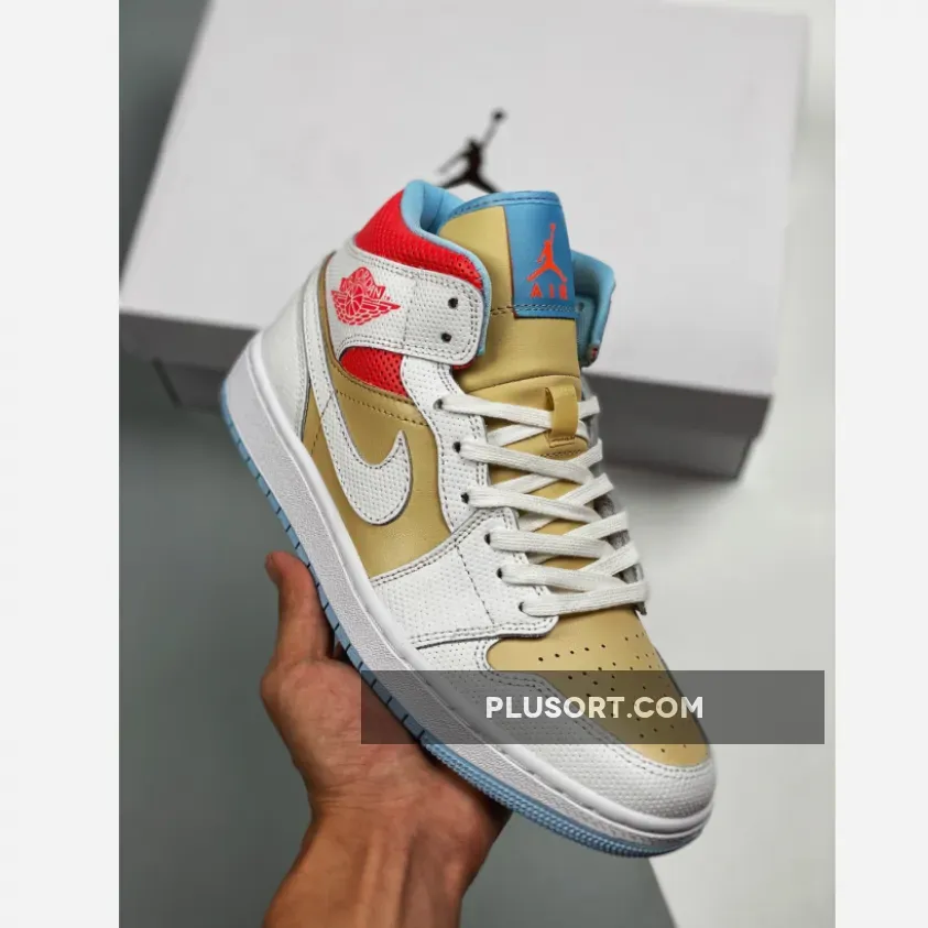 Air Jordan 1 Mid SE Sesame/White-Flash Crimson-Psychic Blue air jordan 1 sesame release date