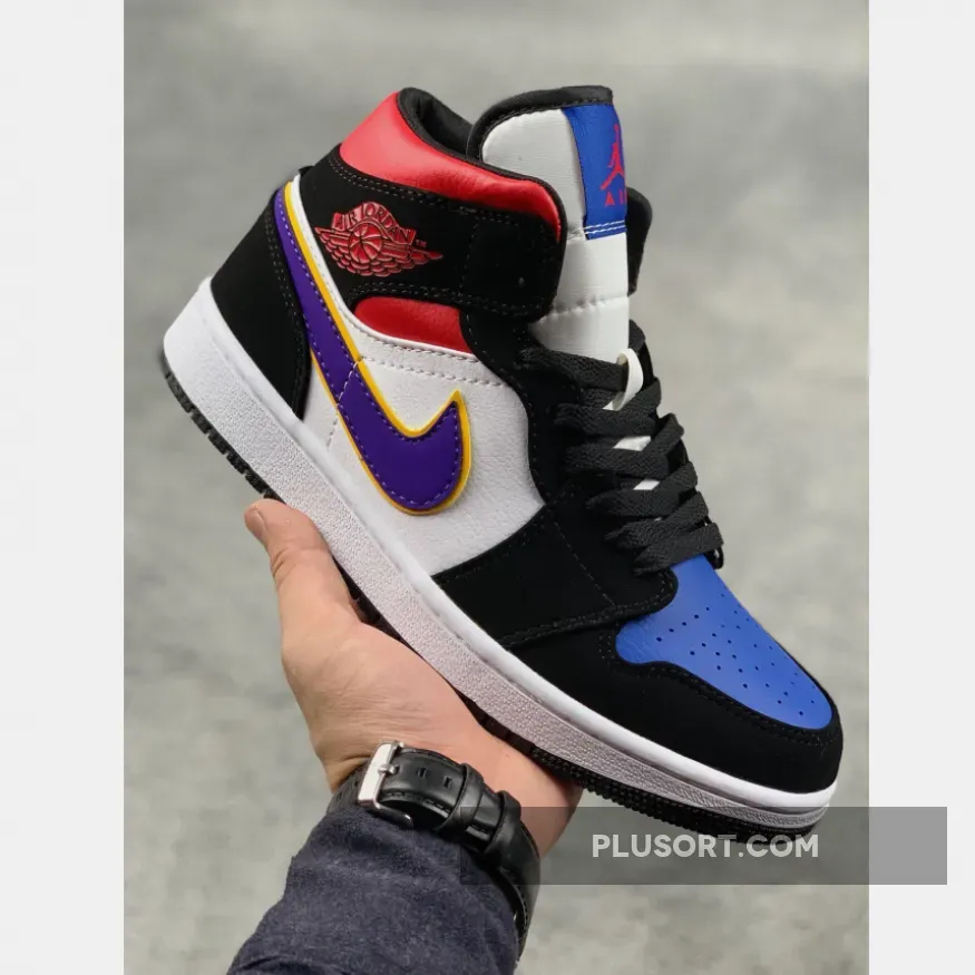 Jordan 1 Mid Purple White Red 852542-005 #white gym red jordan 1