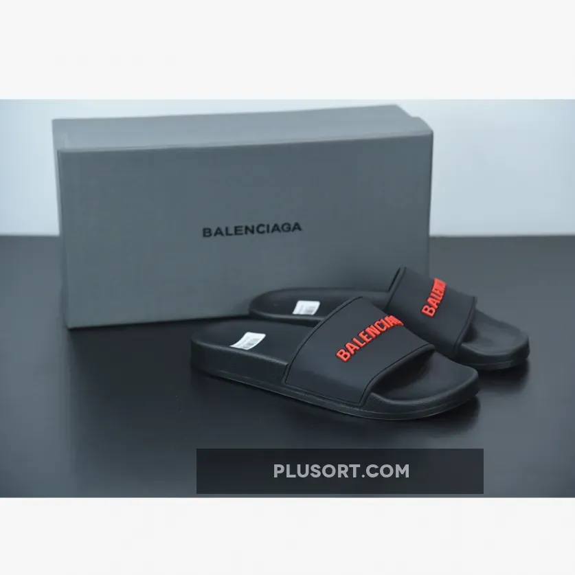 Balenciaga Logo Pool Sides Sandals Black Red Discount 1675867659