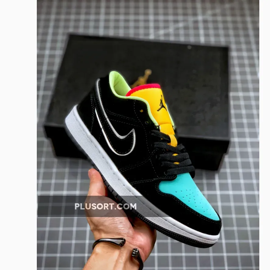 Air Jordan 1 Low Black Yellow Turquoise #nike air jordan yellow