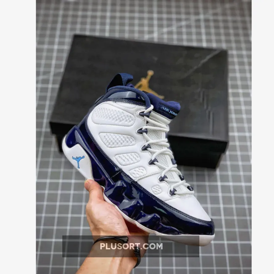 Air Jordan 9 'UNC' White/University Blue-Midnight Navy 302370-145 #jordan 9 unc blue