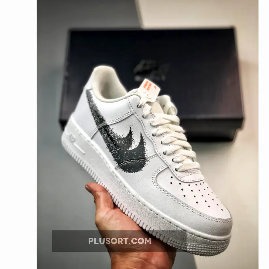 Nike Air Force 1 Spray Paint Swoosh White Black Grey #how to paint air force ones