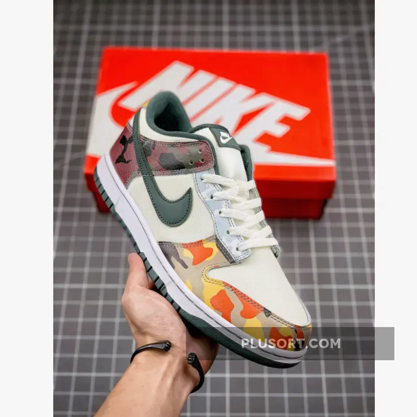 Nike Dunk Low 'Sail Multi Camo' Vintage Green-Total Orange-White / sail multi-camo