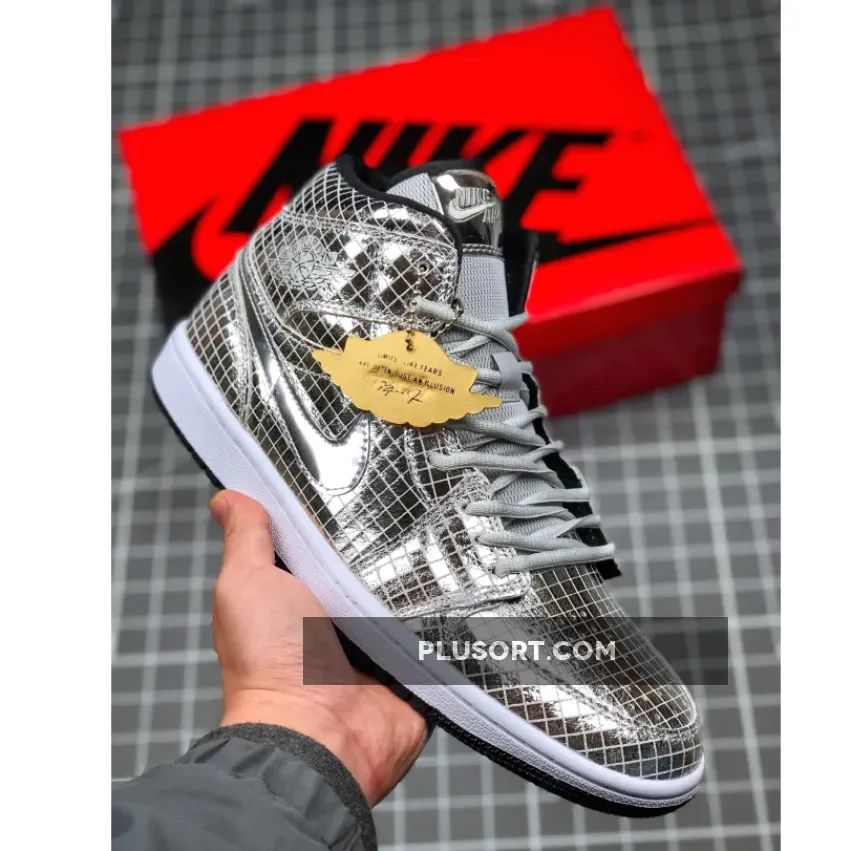 Air Jordan 1 Mid 'Disco Ball' dan 1 Mid 'Disco Ball' Metallic Silver/Black-White #nike disco ball shoes