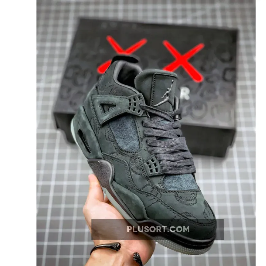 KAWS x Air Jordan 4 Black/Black-Clear Glow, jordan 4 total black