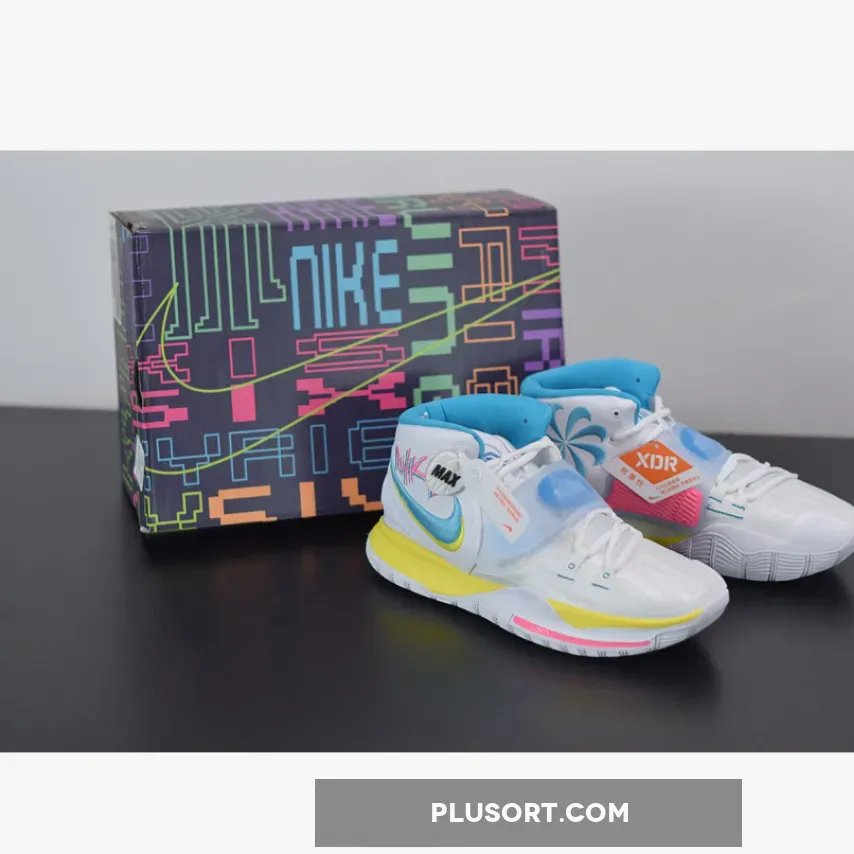 Nike Kyrie 6 'Retro Logos' White Blue Yellow Pink, Graffiti Neon BQ4630-101
