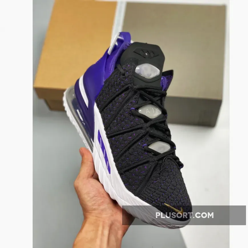 Nike LeBron 18 'Lakers' Black/Metallic Gold-Court Purple-White CQ9283-004 #mens basketball shoes purple