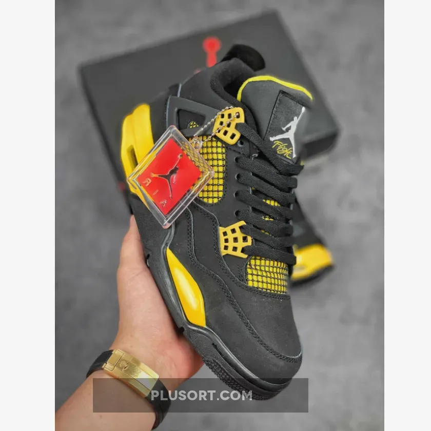 Air Jordan 4 'Thunder' Black/White-Tour Yellow, retro 4 yellow thunder