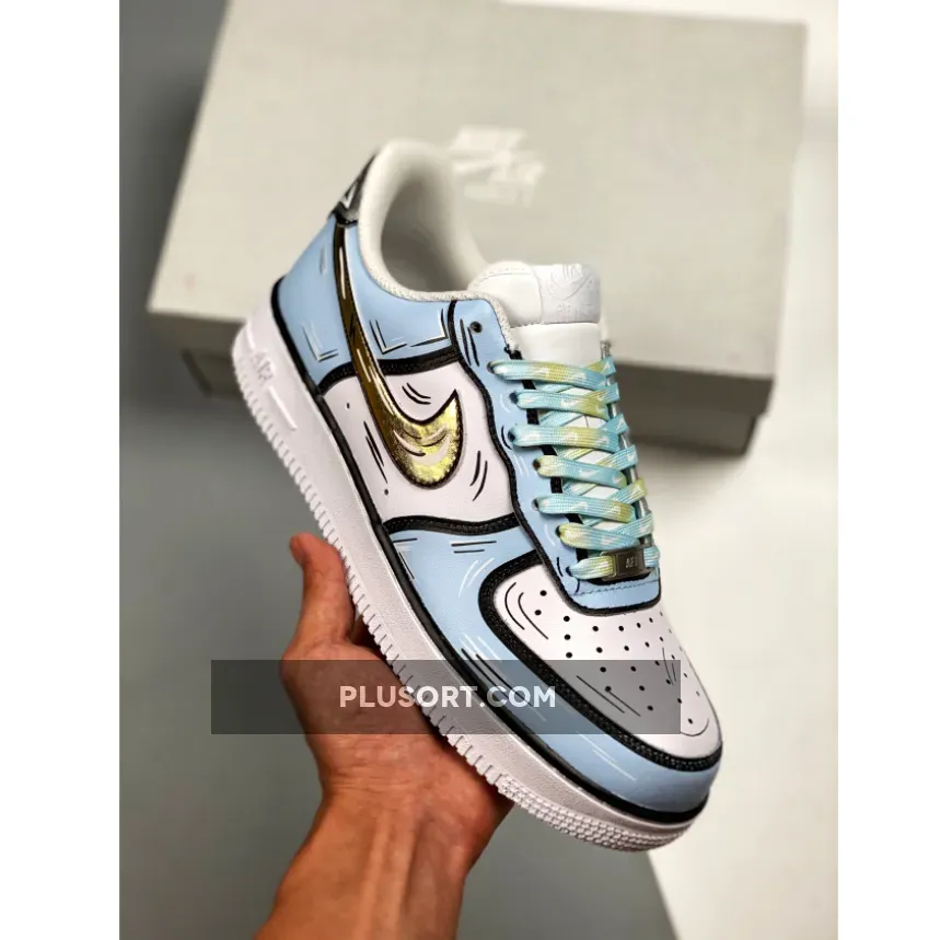 Nike Air Force 1 Blue White Gold Black - black and blue air force 1 custom