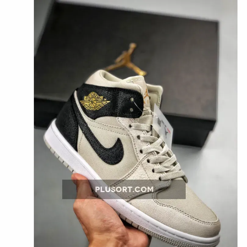 Air Jordan 1 Mid Light Bone Metallic Gold 554725-023 New Releases