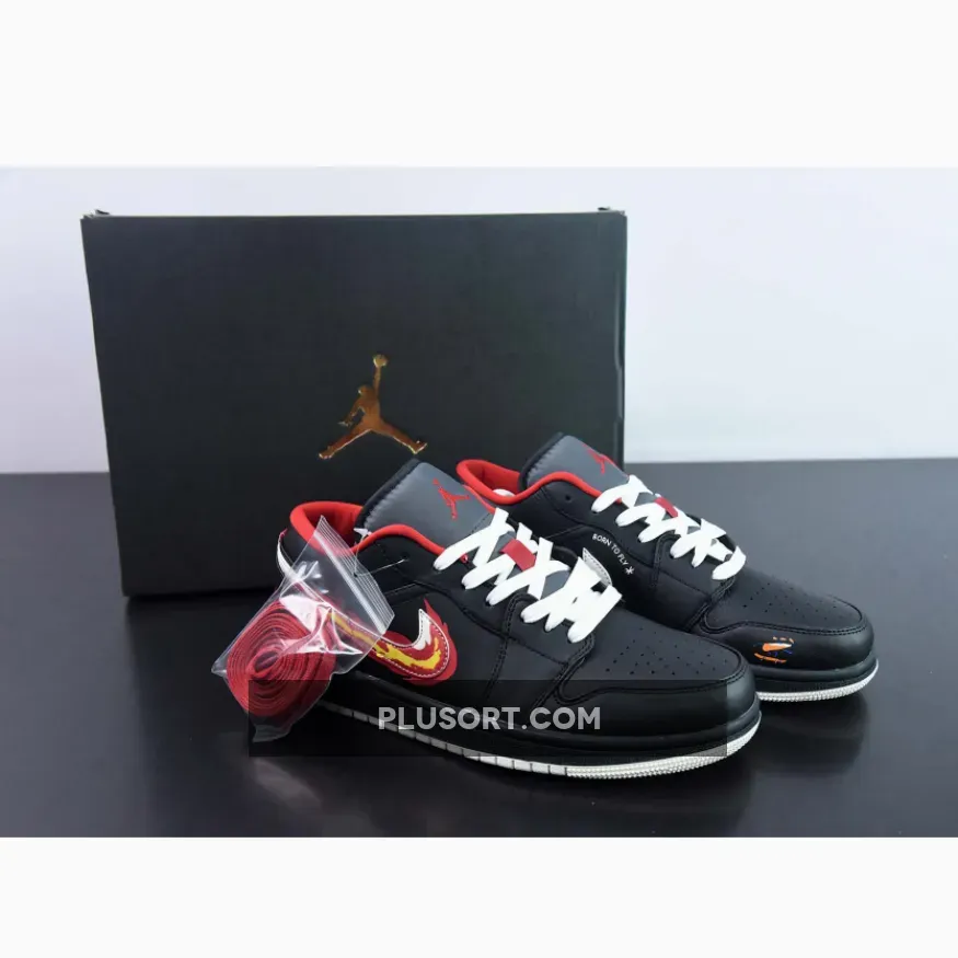 Air Jordan 1 Low "Born To Fly" Black/White-Fitness Red
