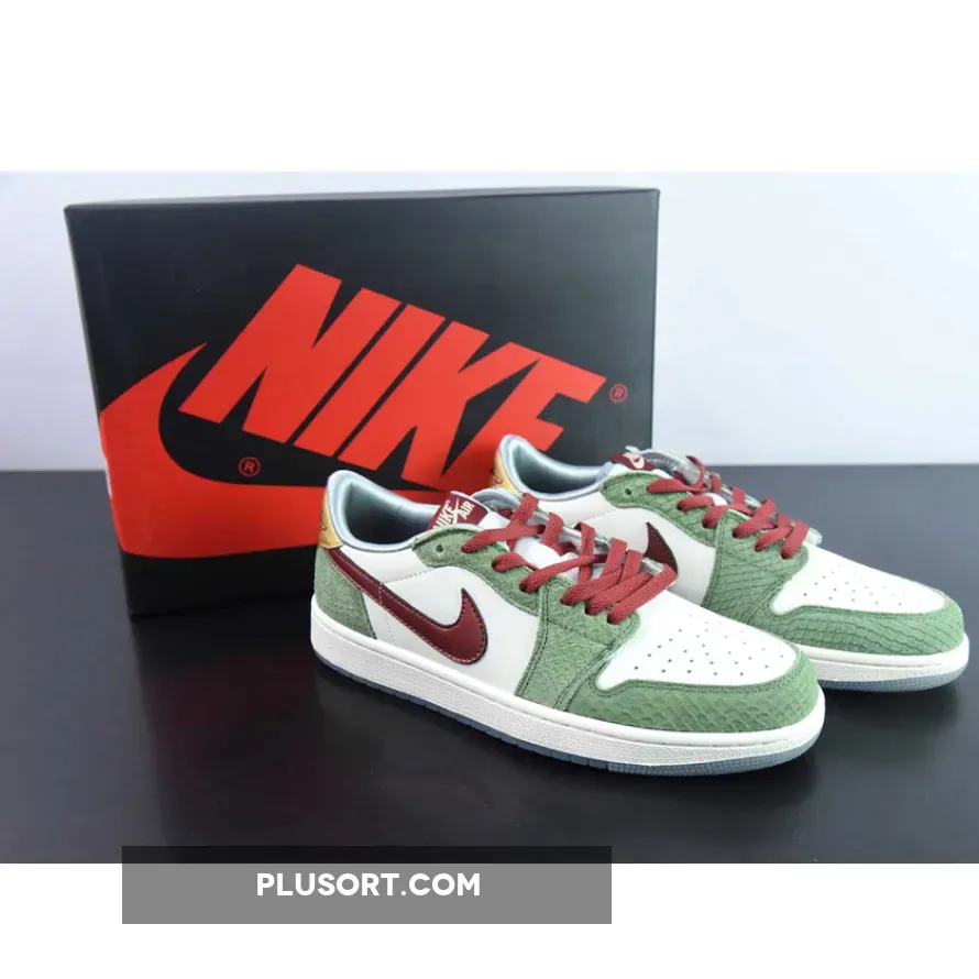 Air Jordan 1 Low OG ‘Year Of The Dragon’ Sail/Cedar-Oil Green-Red