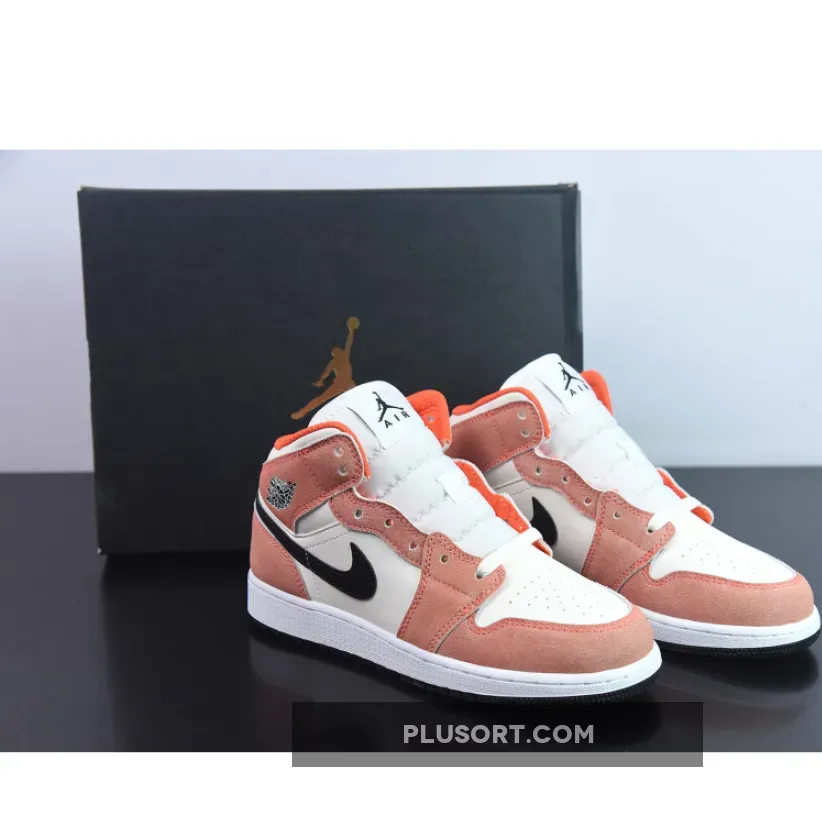 Air Jordan 1 Mid "Orange Suede" Team Orange/Black-White-Iron Grey