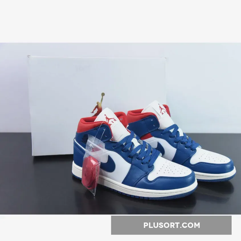 Air Jordan 1 Mid White/French Blue-Gym Red