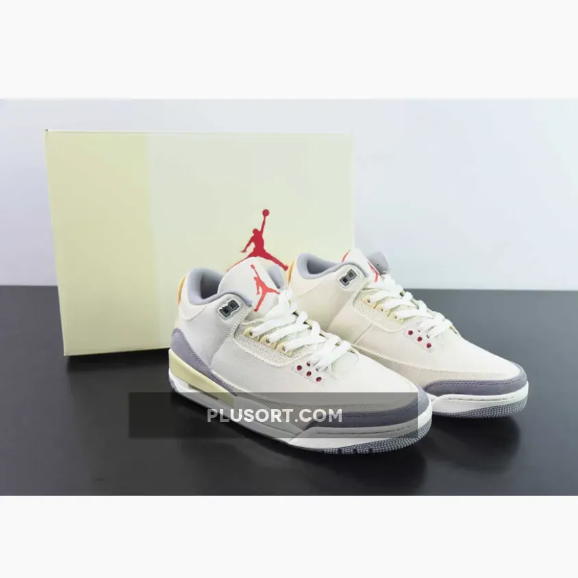 Air Jordan 3 Muslin/University Red-Cement Grey-Sail