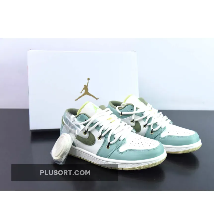 Custom Air Jordan 1 Low Sail White Oil Green