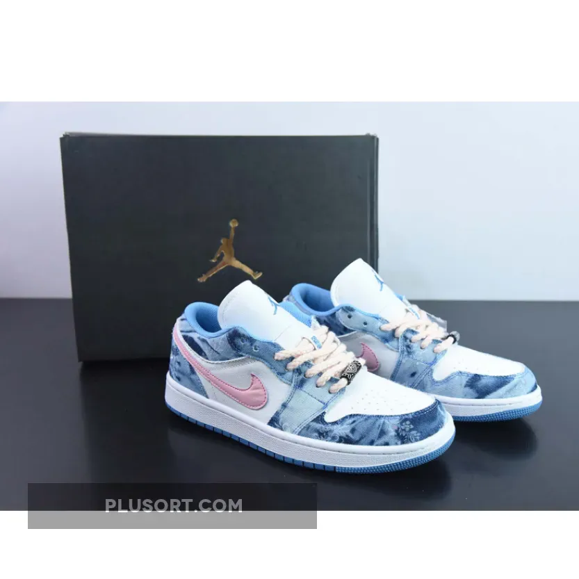 Custom Air Jordan 1 Low Washed Denim/White-Pink