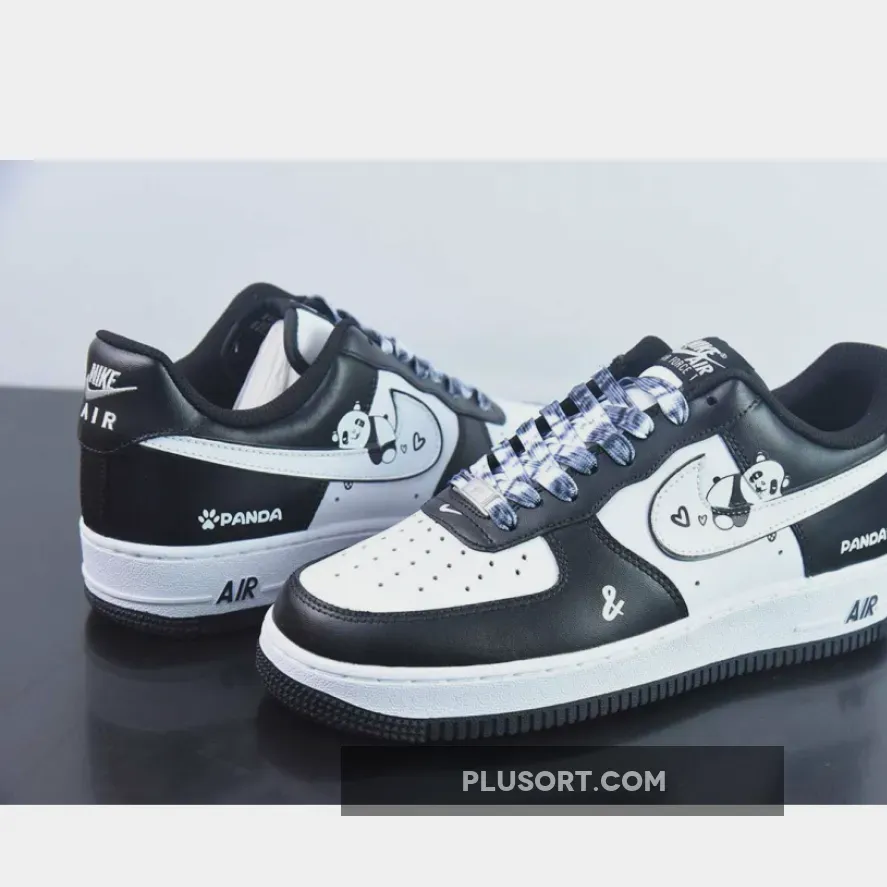 Custom BY You Nike Air Force 1 Low Panda Black White Custom BY You Nike Air Force 1 Low Panda Black White