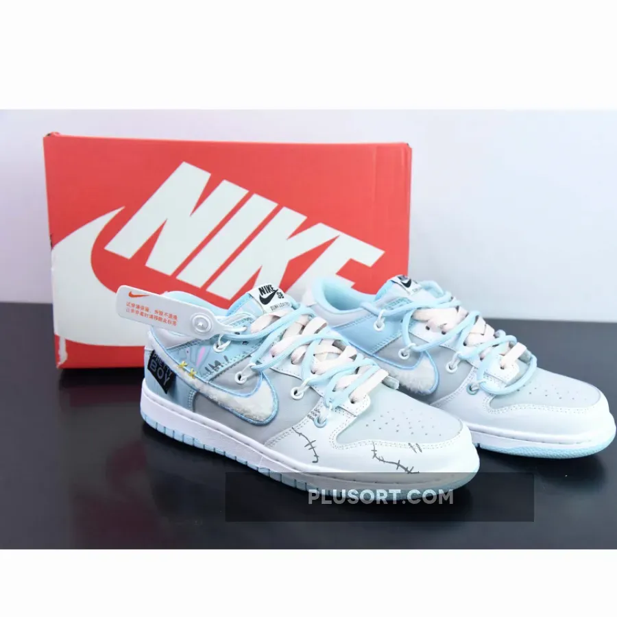 Custom Nike Dunk Low Retro Fleece Swoosh Worn Blue