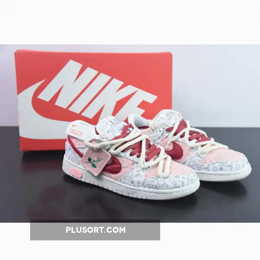Custom Nike Dunk Low ‘White Paisley’ White Red