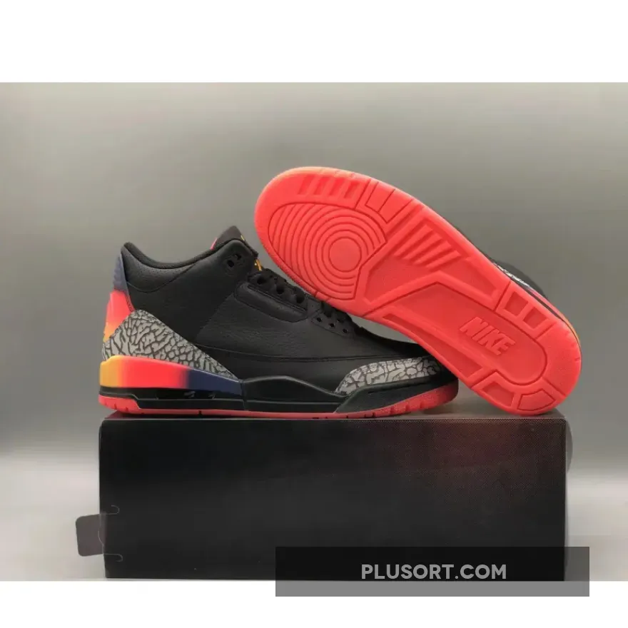 J Balvin x Air Jordan 3 "Rio" Black/Solar Flare-Total Crimson