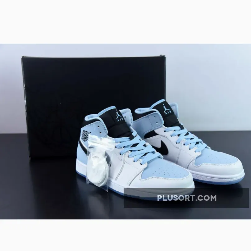 Men’s Air Jordan 1 Mid White/Light Blue-Black