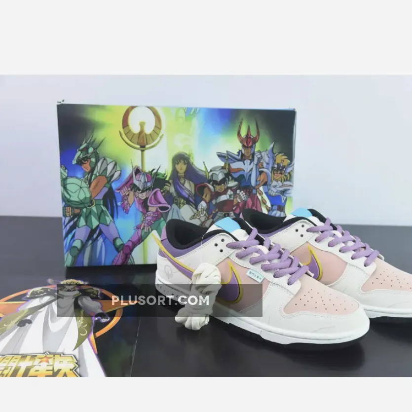 Saint Seiya x Nike Dunk Low Custom White Purple Pink